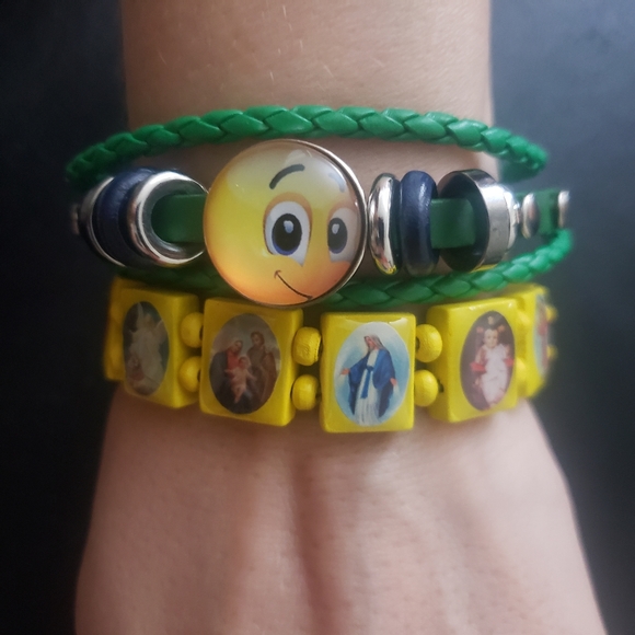 2 pc Green yellow happy religious bracelet s… - Picture 1 of 9